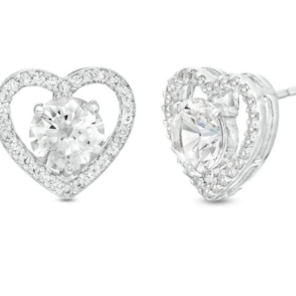 Zales Jewelry - White Lab-Created Sapphire Heart Stud Earrings in Sterling Silver
